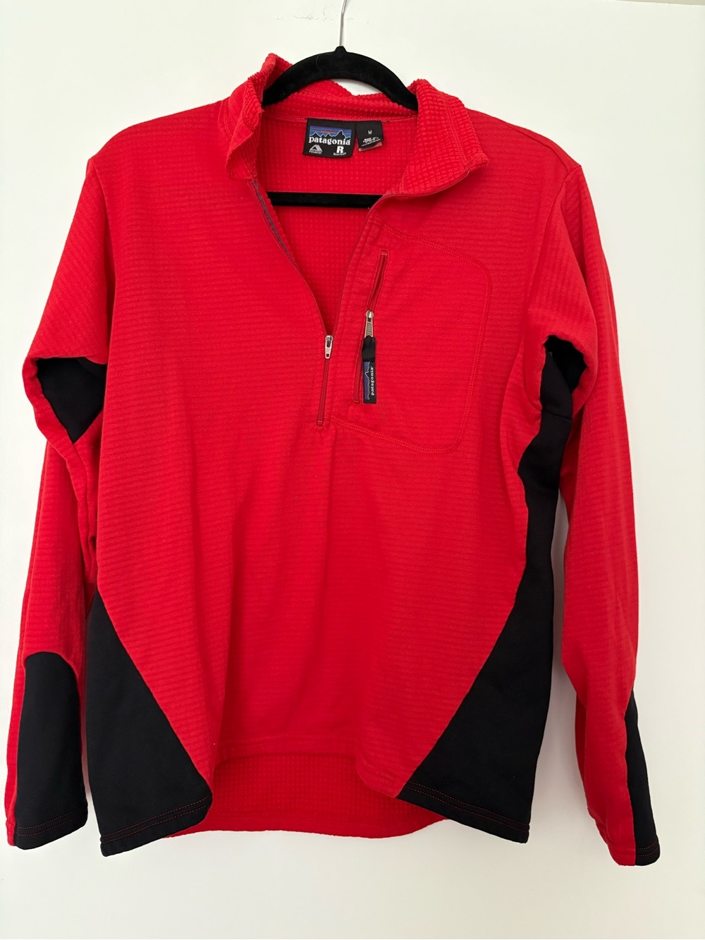 Patagonia Red Fleece Pullover with Black Trim